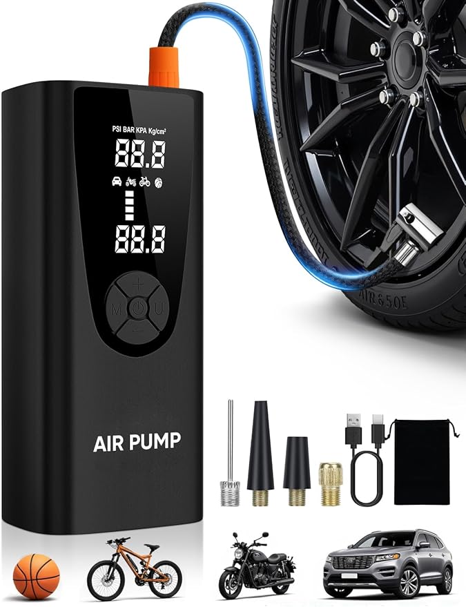 Upgrade Tire Inflator Portable Air Compressor-180PSI Air Pump for Car Tires-Electric 3X Faster Tire Inflation-Cordless Tire Pump with Pressure Gauge for Car, Motorcycle, Bicycle, Ball and More