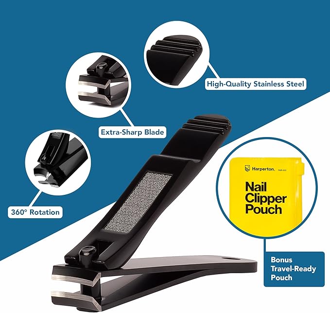 Nail Clippers for Thick Nails - 2 Pack Heavy Duty Toenail & Fingernail Clippers for Men Precision Stainless Steel Cutter Set with Travel Case (Black)