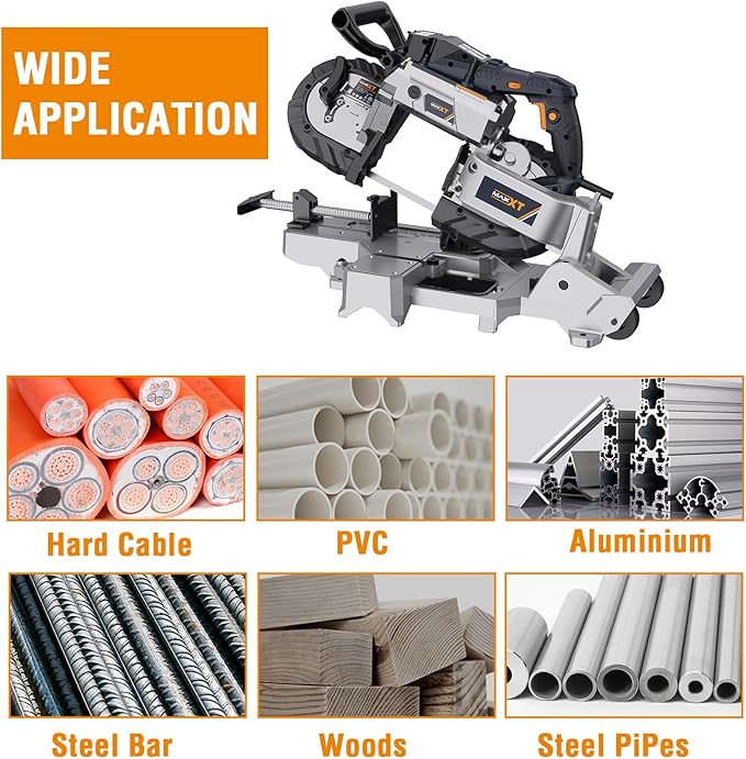 MAXXT Bandsaw with Table Saw, 10 Amp 5 Inch Deep Cut Band Saw with Lightweight Aluminum Base, Variable Speed Handheld Automatic Multipurpose Cut with Wheels Metal Saw, Portable Bandsaws for Metal Wood