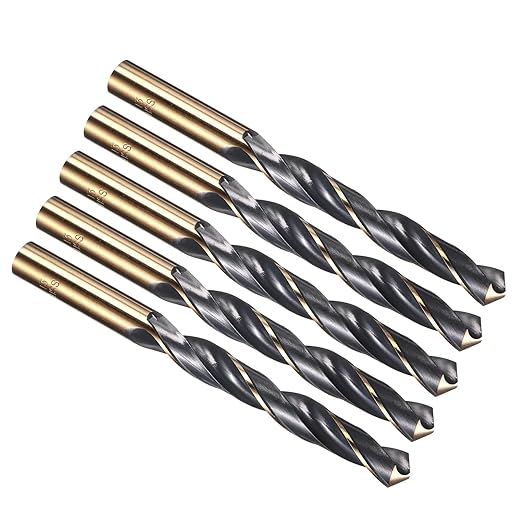 PATIKIL 13mm Drill Bit, Jobber Straight Shank 4341 High-Speed Steel 118째 Black and Gold Finish for Medium-Hard Metal Steel Acrylic - 5 Pack