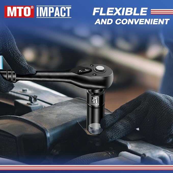 MTO 1/2" Drive 15mm Deep Impact Socket, 6-Point Metric Socket for Automotive Maintaince, CR-V Steel Meets ANSI Standards