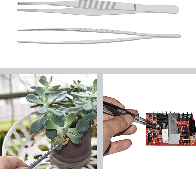 7.1 Inch Stainless Steel Tweezers, with Straight Round Blunt Serrated Tip, 0.07 Inch Thickness Stainless Steel, Multipurpose Daily Garden Home Lab Craft Repairing Tool