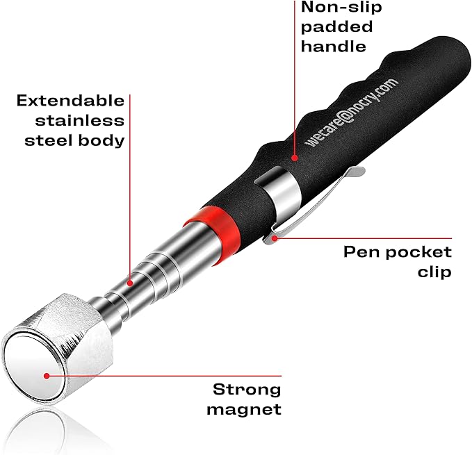 NoCry Telescoping Magnetic Pickup Tool with an Extra Strong 25lb Pull Force ??Stainless Steel Magnet Stick Extendable up to 30in; Non-Slip Rubber Handle; Rust Proof and Corrosion Resistant