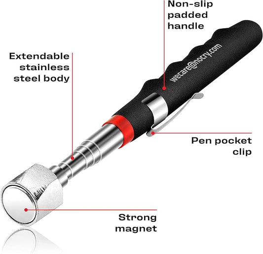 NoCry Telescoping Magnetic Pickup Tool with an Extra Strong 25lb Pull Force ??Stainless Steel Magnet Stick Extendable up to 30in; Non-Slip Rubber Handle; Rust Proof and Corrosion Resistant