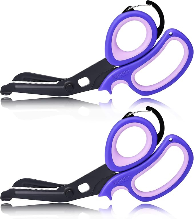 MEUUT 2 Pack Medical Scissors Trauma Shears with Carabiner design, 7.5" Fluoride Coated Non-stick Blades Bandage Scissor for Nurses, EMT, Household, outdoors