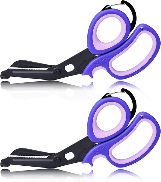 MEUUT 2 Pack Medical Scissors Trauma Shears with Carabiner design, 7.5" Fluoride Coated Non-stick Blades Bandage Scissor for Nurses, EMT, Household, outdoors