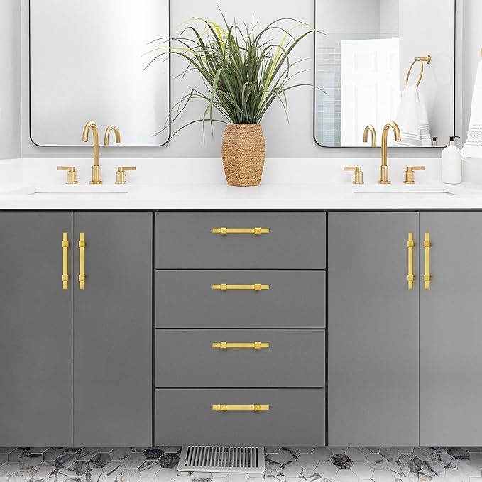 10 Pack Gold Cabinet Handles - 3" Hole Center Cabinet Pulls Drawer Pulls Cabinet Hardware Kitchen Handles for Cabinets