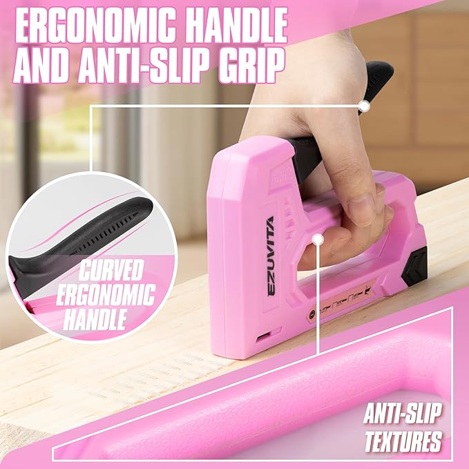 EZUVITA Light Duty Staple Gun for Wood, Pink Upholstery Staple Gun Kit with 2000pcs JT21 Staples 1/4, 5/16, 3/8 inch and Staple Remover, Stapler Gun for Crafts, DIY, Classroom, Decoration