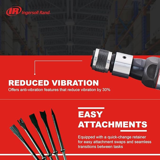 Ingersoll Rand 123MAXK Vibration Reduced Air Hammer 5-Piece Chisel Set, 3,530 BPM, 2-5/8" Stroke, Round Shank