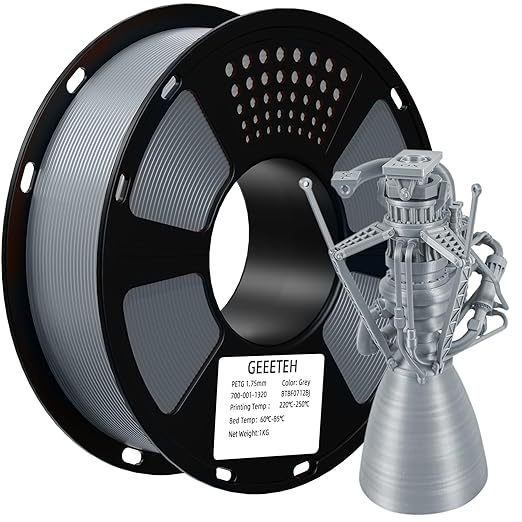 Geeetech PETG Filament 1.75mm, 1 KG (2.2lbs) Spool 3D Printer Filament, High-Toughness, 짹0.02mm Accuracy, Neatly Wound & Moistureproof, Non-Clogging Non-Stringing, Fits Most FDM Printers, Gray