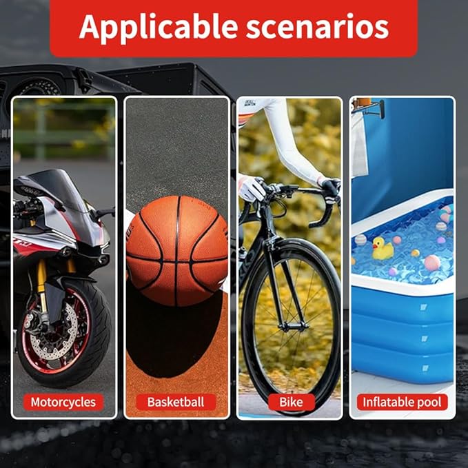 Portable Tire Inflator Air Compressor Pump Pressure with Tire Gauge Emergency and LED Light Vent for Car Motorcycle Bike Ball DC 12V Fast Inflation