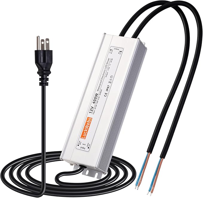 LED Driver 12V400W Waterproof Power Supply AC 90-130V to DC 12V33.3A Low-Voltage Power Transformer Suitable for Indoor Outdoor LED Lighting Fixtures and Any 12V DC LED