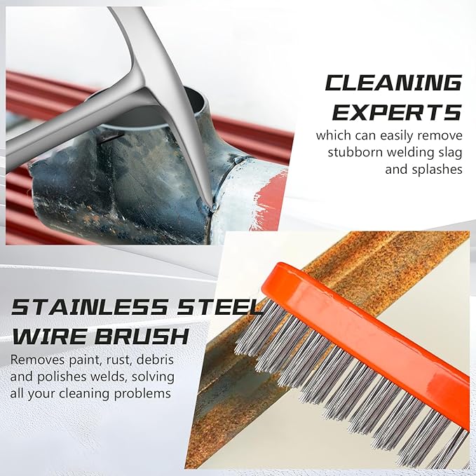 Welding/Chipping Hammer,28oz Professional Slag Removal Hammer and Wire Brush Set – Forged Steel Construction with Shock-Reducing Handle