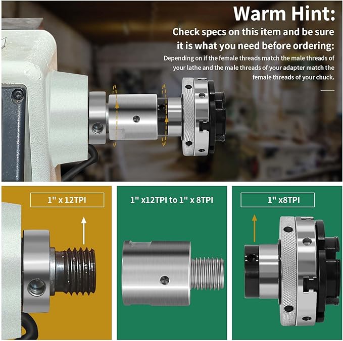 Lathe Headstock Spindle Adapter,Converts 1" x 12tpi to 1" x 8tpi for Woodworking Lathe