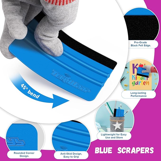 TECKWRAP Professional Squeegee for Vinyl, 20 PCS Plastic Felt Squeegee Tool Decals Inkjet Vinyl Sticker Paper, and Wallpaper Application Tools, 6 Inch Pitaya횞10 & 4 Inch Blue횞10