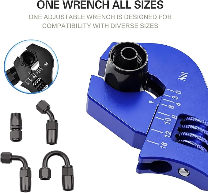 MINGABC Professional Adjustable AN Hose Wrench, Red Aluminum, 3AN-16AN Range, Anodized Finish (BLUE)