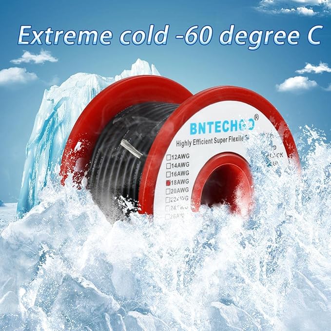 BNTECHGO 18 Gauge Silicone Wire Spool 50 ft Black Flexible 18 AWG Stranded Tinned Copper Wire