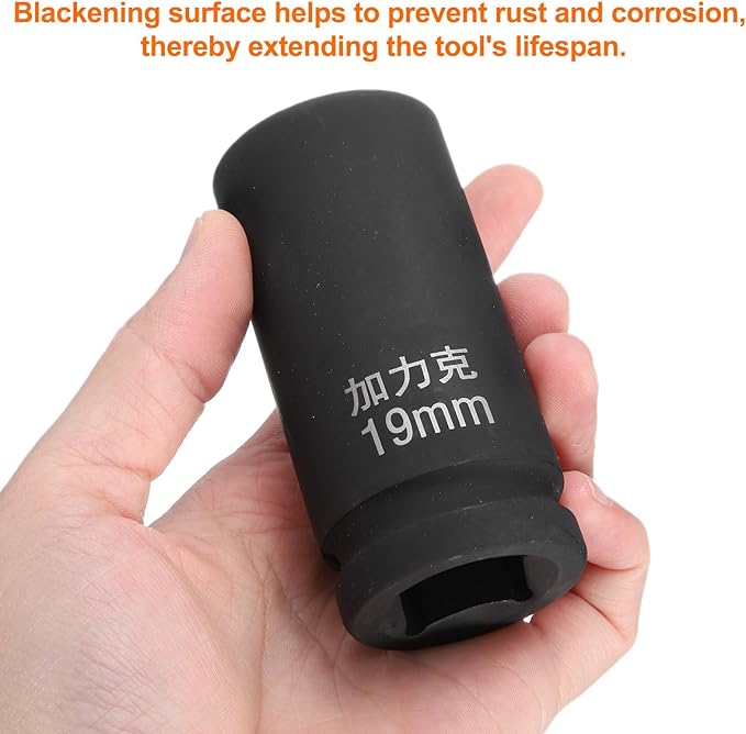 HARFINGTON 4 Point Square Socket 3/4" Drive by 19mm Metric Square Impact Socket 40CR Blackening Standard Wheel Sockets Pneumatic Socket Tool for Auto Repair Mechanical Maintenance Home Use