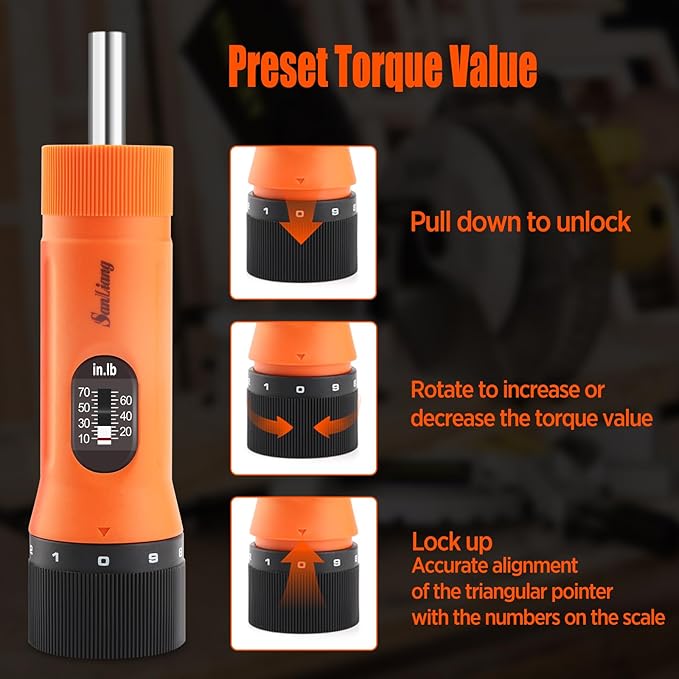 36Pcs Torque Screwdriver Wrench Driver Set 10-70 Inch Pounds lbs with 29 S2 Bits竊? Drive Sockets 竊?/4" Socket Adapter for Maintenance,Tools, Bike Repairing and Mounting.