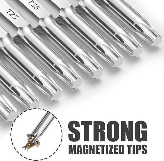 T25 Torx Bits(10-Pack 2 Inch), 1/4 Inch Hex Shank S2 Steel Magnetic star 6 Point Screwdriver bit set