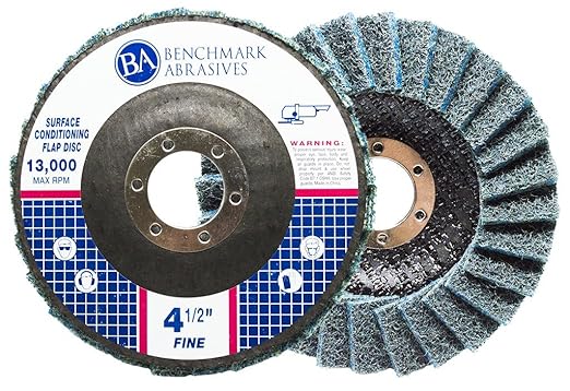 Benchmark Abrasives 4-1/2" x 7/8" Surface Conditioning Type 27 Flap Discs 4 1/2 for Angle Grinder, Sanding Discs for Blending and Polishing - Grinding Wheels 4 1/2 inch - (5 Pack) Fine Grit