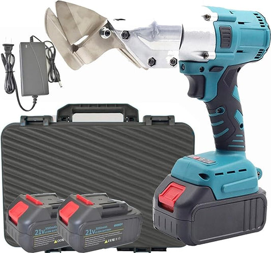 Electric Metal Scissors, Cordless Metal Sheet Shears, 180N.m Torque Metal Cutter with 2pcs 3000mAh Batteries 360 Degree Pivoting Head for Cutting Steel, Aluminium, Plastic, Fabric