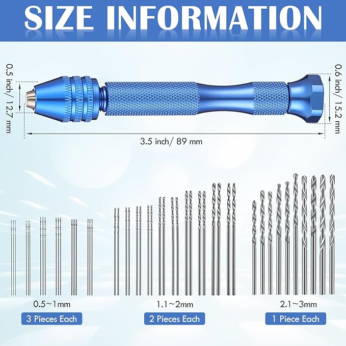Zhehao 59 Pieces Hand Drill Bits Set Include 49 Pcs Metal Pin Vise Hand Drill Micro Mini Twist Bits and 10 Pcs Tungsten Carbide PCB Rotary Tools for Resin Polymer DIY Jewelry Making Carving(Blue)