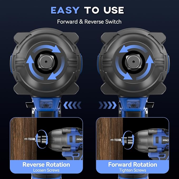 Protmex 900Ft-lbs (1200N.m) Impact Wrench, 1/2" Cordless Impact Gun, 21V High Torque Brushless Impact Driver, 2x4.0Ah Batteries Electric Impact Motor Variable Speeds for Car/Pickup Truck/Mower, Blue