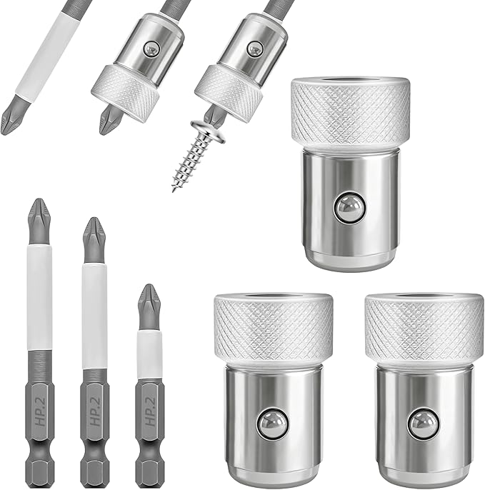 Upgrade 3-Piece Strong Magnetic Screw Ring & 3 Pcs Ph2 Screwdriver Bit Set, 1/4" Universal Drill Bit Holder Ring with Strong Magnet for Hex Screwdriver, Power Bits, DIY & Professional Tool Kit