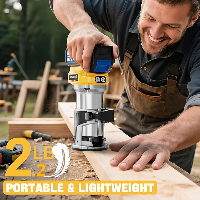 Cordless Compact Router Compatible with Dewalt 20V Battery, With 1 x 5.0Ah Rechargeable Battery, 6 Pcs Router Bits for Woodworking, Router With Trim Bits, Edge & Roller Guide