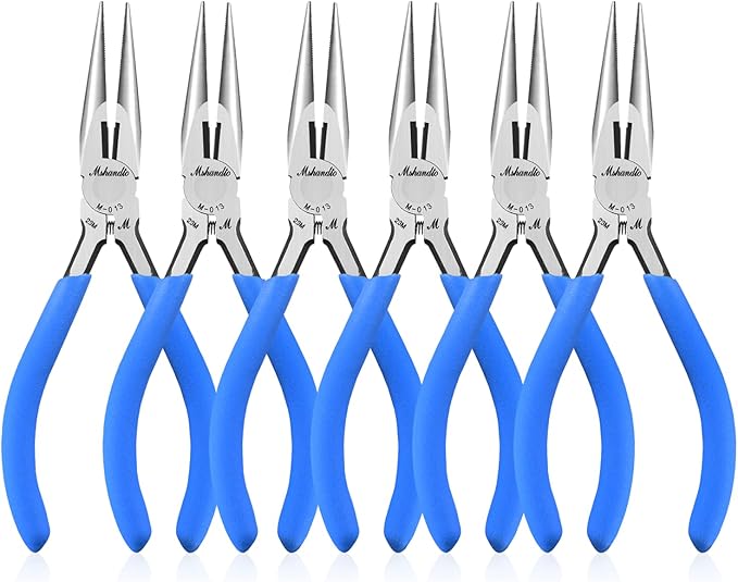 Needle Nose Pliers Set, mshandto 5" Long Nose Pliers for Wire Bending, 6 Pack High Carbon Steel Needle Nose Pliers, Serrated Jaw Pliers for Jewelry Making, Electronics, Object Grasping, Craft Making