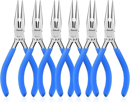 Needle Nose Pliers Set, mshandto 5" Long Nose Pliers for Wire Bending, 6 Pack High Carbon Steel Needle Nose Pliers, Serrated Jaw Pliers for Jewelry Making, Electronics, Object Grasping, Craft Making