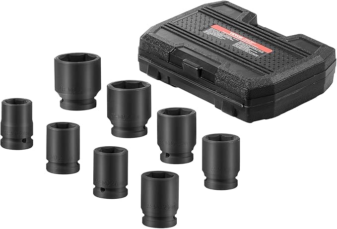 VEVOR Axle Nut Impact Socket Set, 3/4" Drive 6-Point 8-Piece Metric Spindle Nut Socket Set, CR-MO Heat Treated Large Socket Set with Storage Case, for Auto Repair, Removing or Installing Axle Nuts
