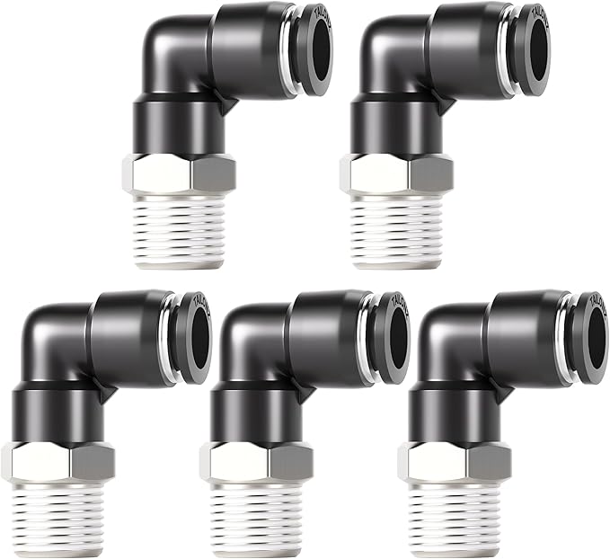 TAILONZ PNEUMATIC Male Elbow 12mm Tube OD x 1/4 Inch NPT Thread 90 Push to Connect Fittings PL12-N2 (Pack of 2)