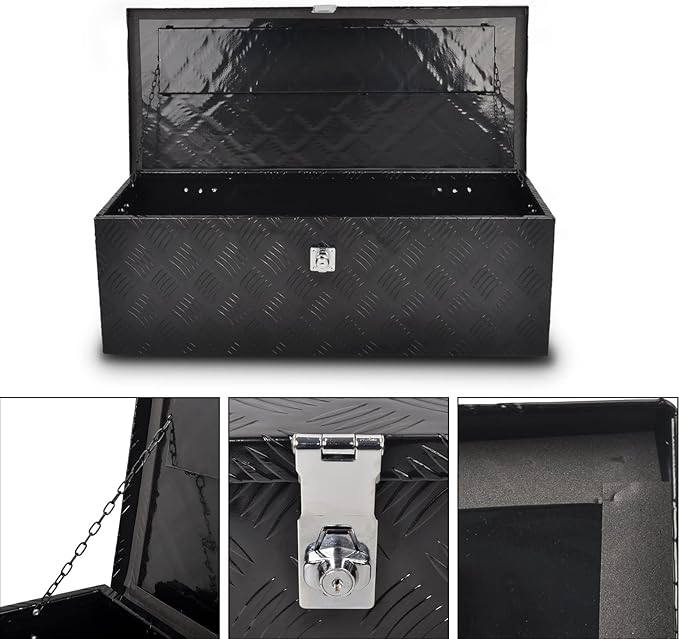 30??Heavy Duty Aluminum Truck Bed Tool Box 5 Bar Tread Waterproof Truck Tool Box Storage Organizer竊똖ruck Box with Side Handle, Lock & Keys,Black (30"X13"X10")