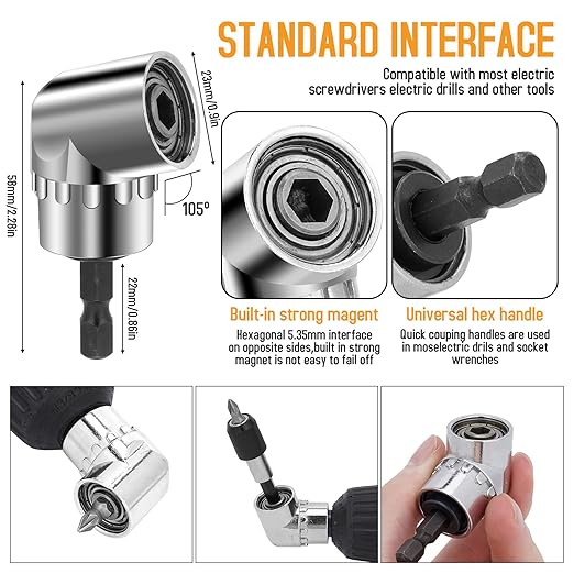 Tietoc Stocking Stuffers for Men, 22PCS Flexible-Drill-Bit-Extension Set Christmas for Men, 105째Right-Angle-Drill Attachment Socket Adapter Bendable Screwdriver Bit, Cool Gadgets Present Ideas Gifts