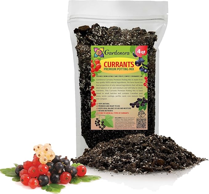 Gardenera Premium Currant Plant Potting Soil Mix - Optimal Nutrient-Rich Blend for Thriving and Juicy Currants - 4 Quart