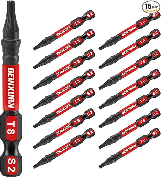 15 Pieces T8 Impact Tough Magnetic Screwdriver Bit Set, 2 In. #8 Torx Head power Bit Set, S2 Alloy Steel T8 Star Bit