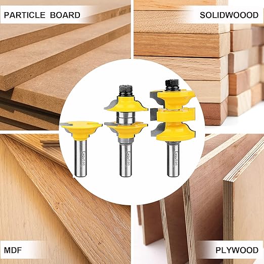 Exqutoo 1/2 Inch Shank 3 Piece Router Extension Tenon Drill Bit Set for Entry Door Rails and Door Frame Wood Milling Cutter Door