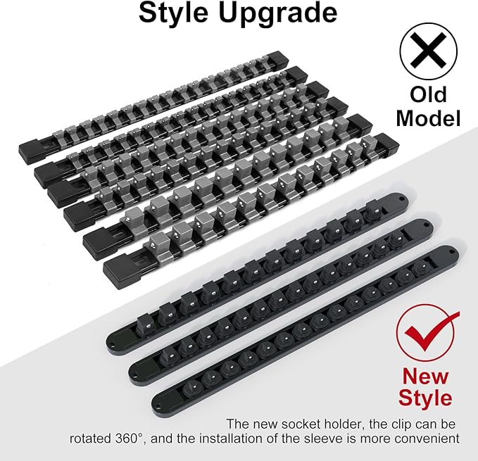 FivePears 3PCS 360째 Socket Organizer Twist Lock,3/8 1/4 1/2 Socket Storage Rails, Premium Quality Socket Holders for Tool Box 竊똖ool Carts竊똂ontains up to 40 Clips (Blue, Red and Black)