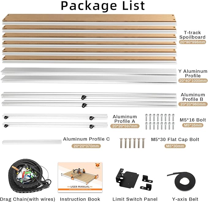FoxAlien 4080 Y-axis Extension Kit for Masuter Pro, with Upgraded T-slot Hybrid Spoilboard CNC Router Machine Working Area Extend (15.75" x 31.5", X-Y)