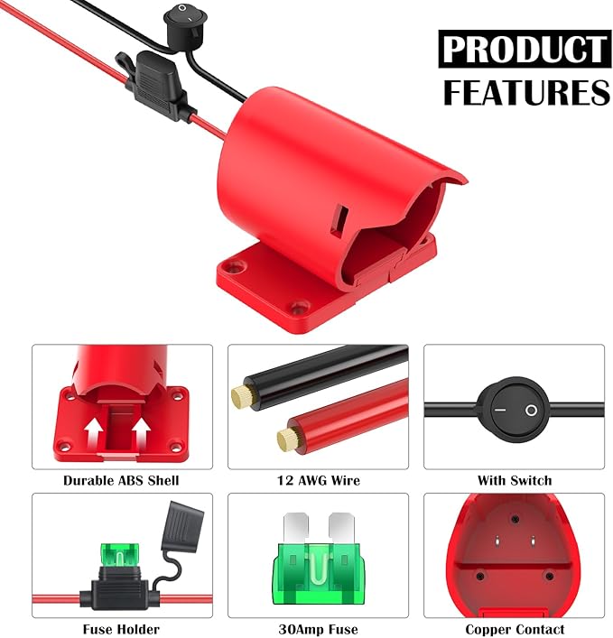 Power Wheel Adapter for Milwaukee M12 Battery Adapter 12V Power Wheel Battery Conversion Kit with Fuse & Switch & Wire Terminals 12AWG Wire for DIY Ride On Truck and Rc Toys