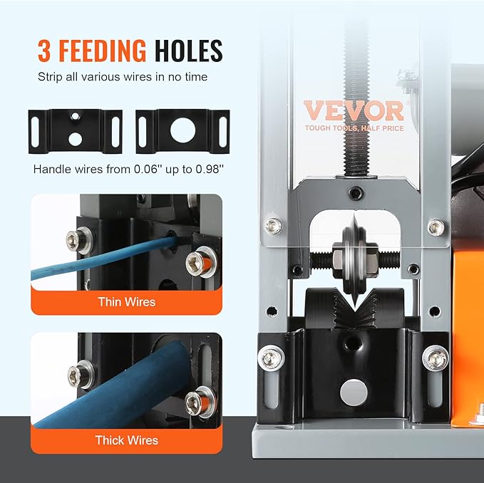 VEVOR Electric Wire Stripping Machine, 0.06''-1.18'' Automatic Wire Stripper, 180 W, 60 ft/min with Visible Stripping Depth Reference
