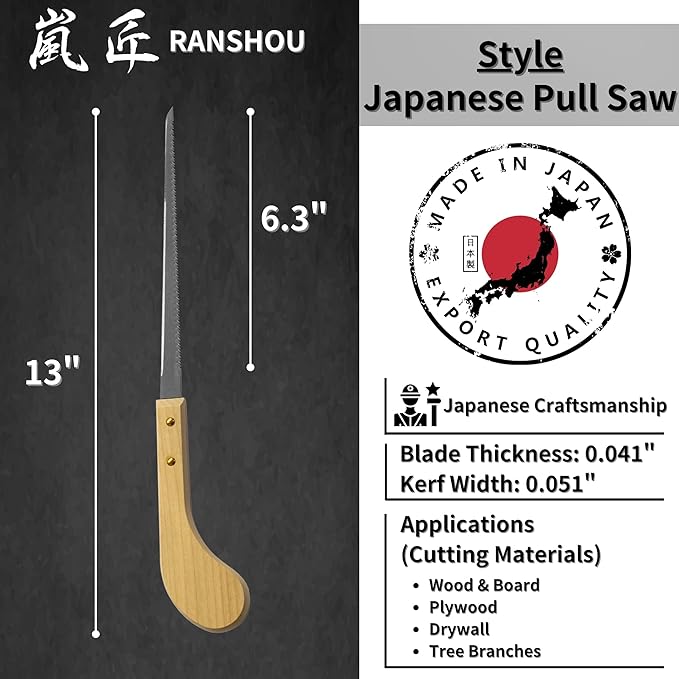 Keyhole Saw 6-1/4" Made in JAPAN, Japanese Pull Saw for Wood, Plywood, Drywall, Sheetrock, Gypsum Board, Plasterboard, Bonsai Pruning, Woodworking, Wood Handle