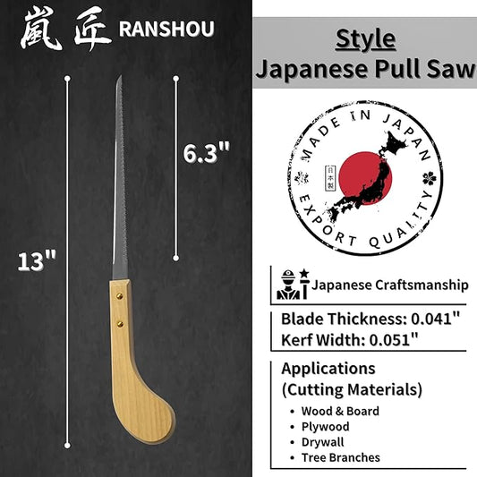 Keyhole Saw 6-1/4" Made in JAPAN, Japanese Pull Saw for Wood, Plywood, Drywall, Sheetrock, Gypsum Board, Plasterboard, Bonsai Pruning, Woodworking, Wood Handle