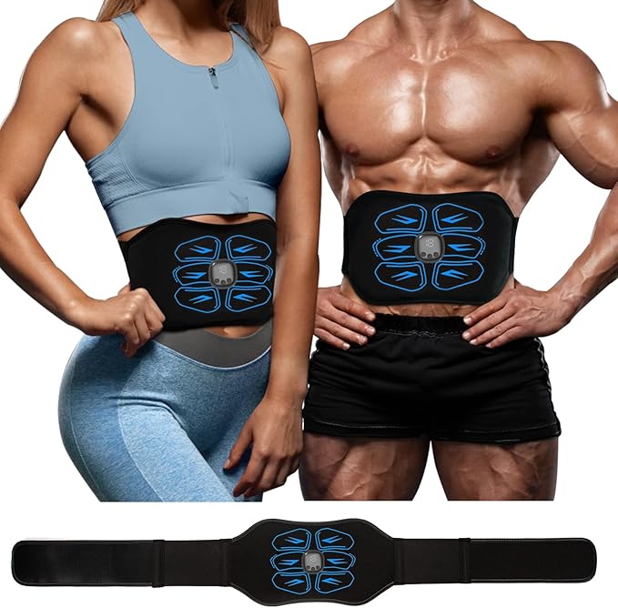 ABS Stimulator - EMS Muscle Stimulator, Ab Machine, Portable Abdominal Belt, Electronic Pulse Massager, Home Office Fitness Workout Equipment Blue