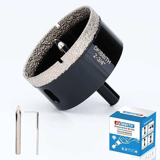 2-3/4" Diamond Hole-Saw Bits with Pilot Drill Bit 2-3/4 in Diamond Tipped Tile Hole Saws with Guiding Bit for Accurate Drilling, for Porcelain Tile Ceramic Pottery Granite Stone Glass Bottles 70mm