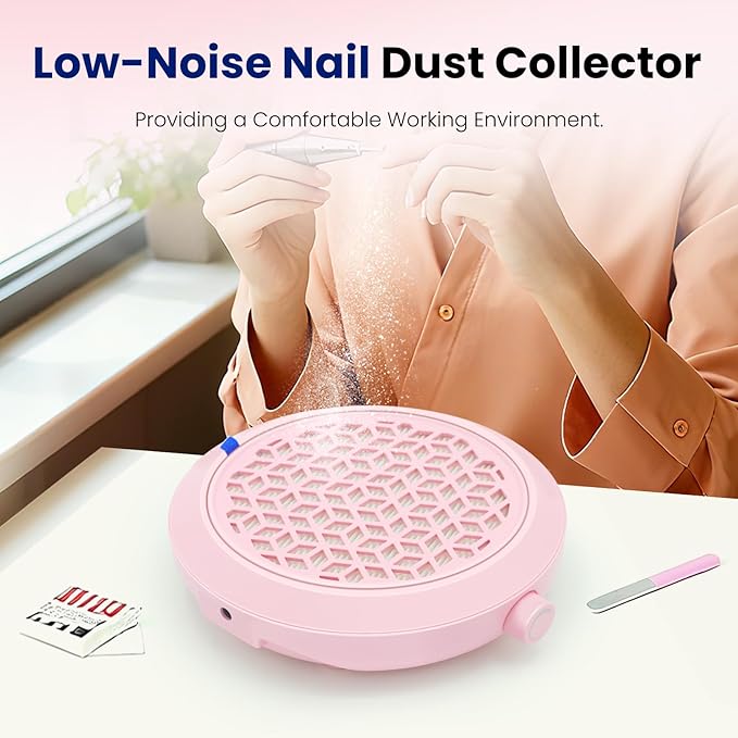 Pink Nail Dust Collector Quiet, Mini Portable Nail Vacuum Dust Collector Nails Tech Ventilation System With Reusable Filter And Duster, 4500 Rpm Nails Fan For Acrylic Gel, Magnetic Design.