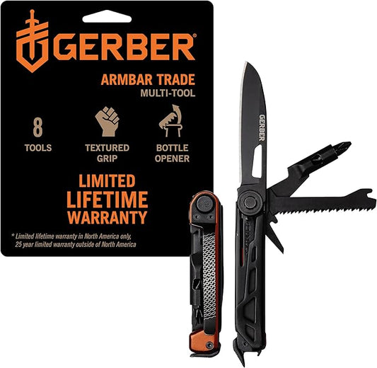 Gerber Gear Armbar Trade 8-in-1 Pocket Knife EDC Multitool with Blade, Pry Bar, and Hammer for Camping, Burnt Orange