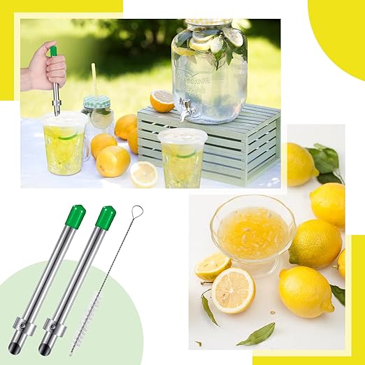 Lasnten 2 Pack Straw Puncher for Plastic Lids Lemonade Cups, Stainless Steel Straw Hole Puncher Punching Tools for Cafe Drinks Deli Container Squeezed Fresh Lemonade Stand Supplies(6.3 Inch,Green)
